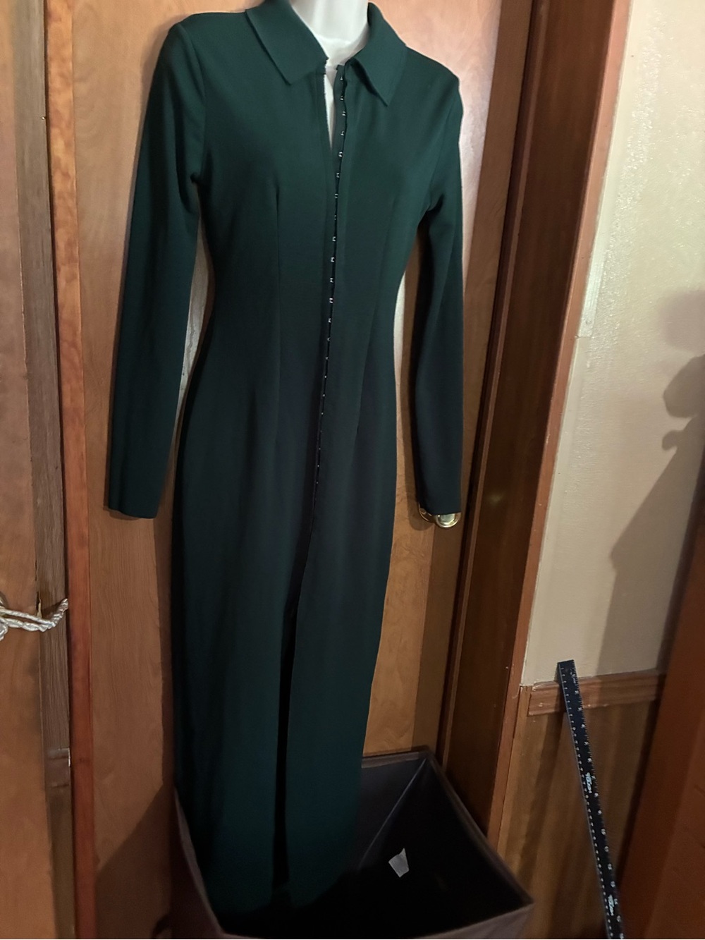 Long Forest Green Button-Front Women's Dress